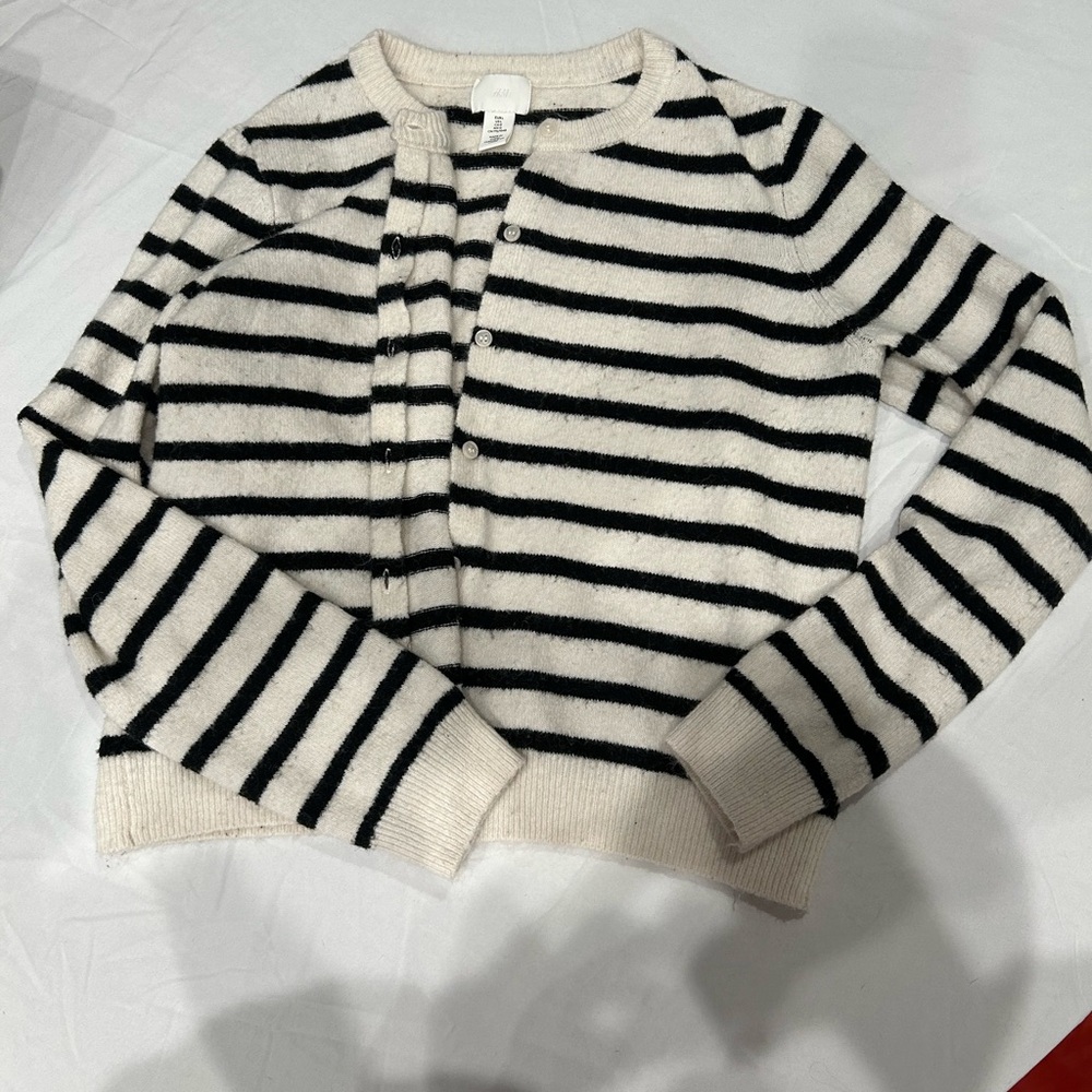 H&M Cream and Black Striped Cardigan